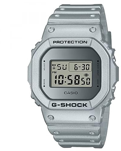 Casio Montre Quartz Unisexe 49.00mm avec Cadran Argent Digitale et Bracelet en Plastic/Resin Strap Argent DW-5600FF-8ER