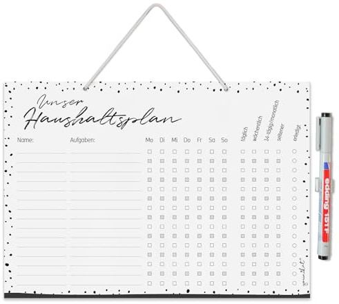 younikat Haushaltsplaner Dots-Motiv DIN A4 mit Stift - dv1295 | zum Aufhängen, abwischbar, wiederbeschreibbar, zum Beschriften, gut organisiert durch den Alltag, Haushalt WG Familie