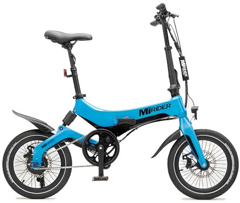 MiRiDER 16 Folding Electric Bike Lightweight Magnesium Alloy Foldable Commuter eBike - 36V 7Ah Removable & Lockable Integrated Battery (Single Speed, Azure Blue)