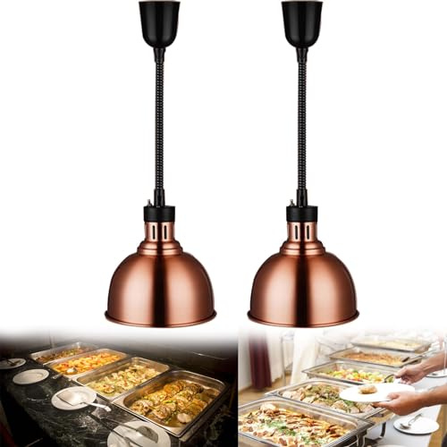 Lámpara de Calor de Alimentos de Acero Inoxidable, Calentadores de Comida con Interruptor Basculante, Lampara Calentamiento para Restaurante Buffet Fiestas, Ltura Ajustable de 65-170cm(Size:2 PCS)