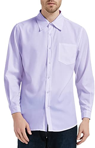 Zahala Battery Men's Dress Shirt Long Sleeve Slim Fit Casual Business Formal Button Down Shirts with Pocket(Purple,XXL)