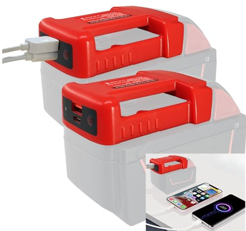 2-Pack USB Ladegerät Adapter für Milwaukee 18V M18 Batterie, Akku Halterung, Power Battery Connector, Mobile Ladegerät-Adapter mit USB und Typ-C Schnellladung Power Wheel Adapter (nur Adapter)