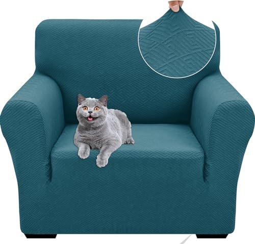 Ystyle Stretch Sofa Überzug 1 Sitzer, Sesselschoner rutschfest Mit Armlehne, Elastische Couch Überzug Jacquard, Universal Sofa Cover Moderne, Sofaschoner Hund Katze Wohnzimmer, Türkis