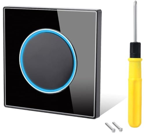 Acmerota 1 Gang 2 Way Push Button Wall Switch - 10A Black Single ON/Off Switch for LED Lights, Tempered Glass Panel Backlight