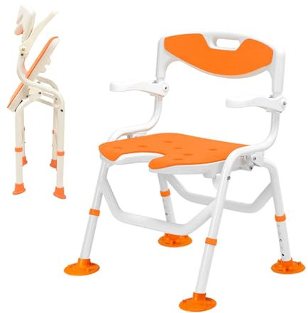 Sedia da Doccia Pieghevole per Anziani,Sedia da Doccia Regolabile in Altezza per Disabili con Braccioli,Antiscivolo Sedile per Vasca da Bagno con Schienale,Piastra del Sedile a Forma di U (B)