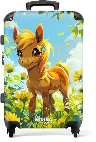 NoBoringSuitcases.com Kinderkoffer Mädchen, Koffer Groß, Koffer Kinder, Hartschalenkoffer, TSA Schloss, Kindertrolley Mädchen, Rollkoffer Koffer 20kg Gepäck, Koffer M (Pony - Braun, 67 cm - 72 L)