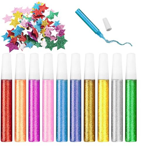 Lot de 10 bâtons de colle pailletée, pansements en poudre dorée, colle pour bricolage, poudre pailletée, craie à paillettes multicolores