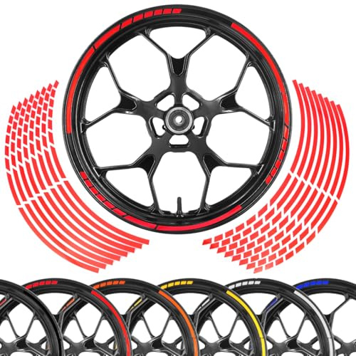 Area1 Adesivi per cerchioni per moto e scooter 15-25 pollici, rosso, set per 2 cerchi anteriori e posteriori