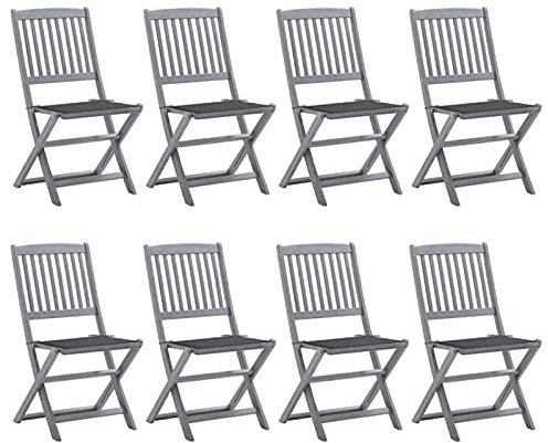 ShGaxin Klappbare Gartenstühle 8 STK. mit Kissen, Gartenmöbel, Balkonstühle, Hochlehner, Balkonmöbel, Bistrostuhl, Balkonset, Garten Stühle, Armlehnenstuhl, Massivholz Akazie