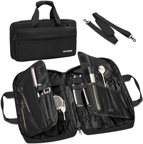 IPEB Messertasche Kochmesser, Tasche für Messer, 16 Fächer Tragbarer, Professioneller Kochmesser Tasche mit Handgriff und Schulterriemen, 40 x 25 x 6 cm, Schwarz