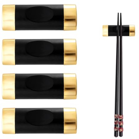 4 Pcs Alloy Chopstick Rest Chinese Chopstick Spoon Rest Black Gold Chopstick Holder Table Decoration Simple Cushion Spoon Holder for Home Restaurant Kitchen Tableware Rack