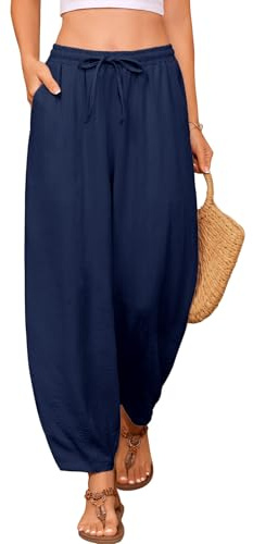 UMIPUBO Pantalones Mujer Verano 7/8 Pantalón Comodo Cintura Elástico Pantalon de Anchos Ligeros Moda para Trabajo Jogger con Bolsillos Frescos Deporte Causal Vacaciones (Azul Marino, M)