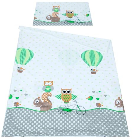Babylux Bettwäsche Bezug 2 TLG. 100 x 135 cm / 90 x 120 cm Kinderbettwäsche Kind Bettset Baby Babybettwäsche (55. Eule Grün, 90 x 120 cm)