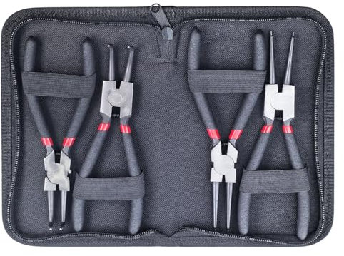 Juego de 4 alicates de anillo de retención, alicates para anillos de seguridad de 160 mm, para interior y exterior, con muelles y bolsillos duraderos, antideslizantes, alicates curvados y rectos