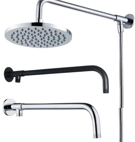 YXADGML Shower Extension 38/48cm Shower Head Extension Arm Wall Mounted Stainless Steel Rainfall Extend Pipe Tube Shower Holder Base Bathroom Accessories(Silver-48cm)