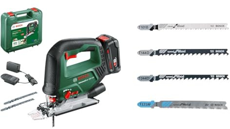 Bosch Akku-Stichsäge AdvancedSaw 18V-140 (Pendelhub, 3 × Sägeblätter) + Professional 40tlg. Stichsägeblatt-Set Wood and Metal (für Holz und Metall, Zubehör für Stichsägen)