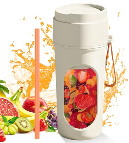 Batidora portátil de 450 ml, mini batidora para hacer smoothie, recargable por USB, con 12 cuchillas para llevar personal, con doble tapa, para viajes, oficina, gimnasio, camping