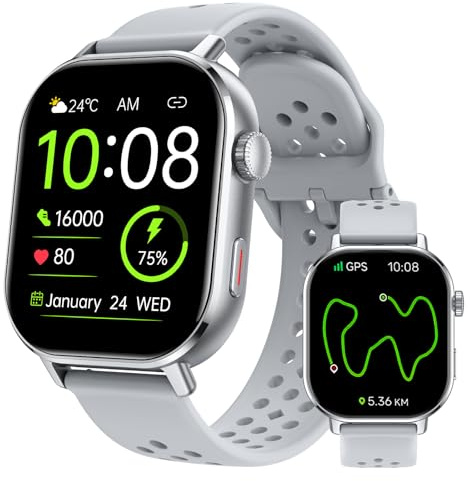 uaue Smartwatch Damen Herren mit GPS, 2.06 AMOLED Display, 5ATM Wasserdicht, Bluetooth Anruf, 178+ Sportmodi, mit Kompass/Fitness Tracker,Herzfrequenz/SpO2/Schlafmonitor,Kompatibel mit Android & Ios