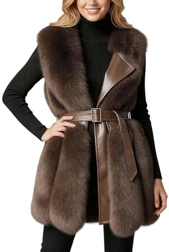 Generisch Chaleco de mujer elegante y cálido chaleco de piel sin mangas con cuello en V chaqueta de piel sintética corta chaqueta de pelo liso chaqueta de forro polar chaleco de invierno suave abrigo