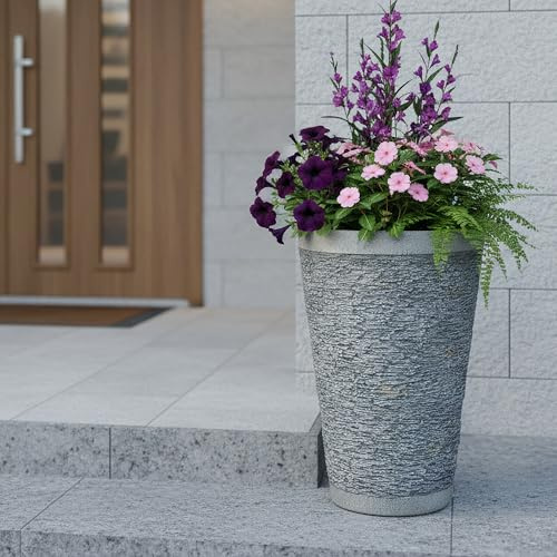 Arnusa Blumenkübel aus Kunststein in Schieferoptik – wetterfest & UV-beständig Blumentopf – Pflanzkübel für Garten, Terrasse & Balkon (BK-FP-02)