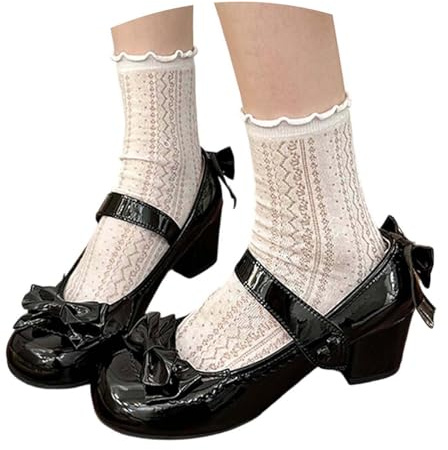 Scarpe Tradizionali Donna Scarpe con Tacco Donna Estive Elegante Fiocco Lucido Rotondo Stiletto Stivaletti Calzature Sera