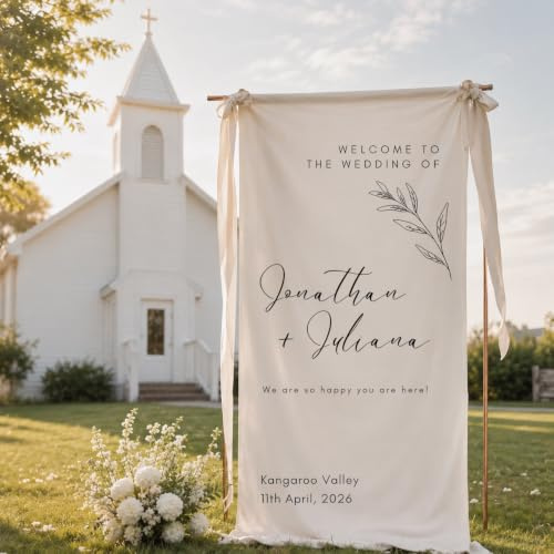 Cartello Di Benvenuto Tessuto Personalizzato Per Matrimoni, Striscia Nuziale In Lino E Cotone Personalizzabile, Decorazione Stile Boho Moderno Per Fidanzamenti E Addio Al Nubilato(90x250 cm)