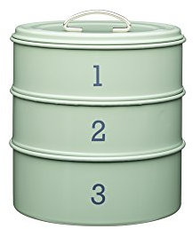 KitchenCraft Living Nostalgia Contenitore per Dolci / Porta Torta a 3 Livelli in Metallo con Coperchio, 22 x 27 cm (8.5 x 10.5), Verde Salvia