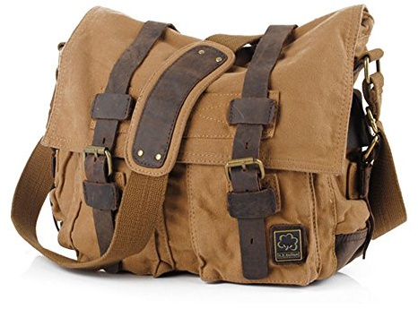 Jonon Vintage militär män kanvas messengerväska för 13,3-17 tum bärbar dator (storlek 13,3 tum, brun), Kaffe, Size 13.3