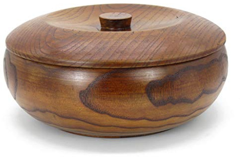Saladier en Bois Bol à Soupe en Acacia Faite Main Assiette de Fruits Secs avec Couvercle,18 * 8.5cm