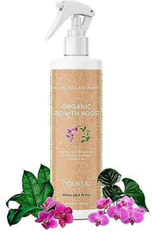 naukua 500ml Bio Orchideendünger - Revitalisierend und Verlängert die Blütezeit der Orchidee - 100% Natürlicher, ungiftiger FlüssigDünger & Wachstumsförderer - Innen & Außen - Gebrauchsfertiges Spray