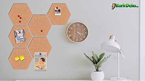 Kork Fliesen | Korkhexagone zur Wanddekoration | XXL Pinnwand | 6 Stück Kork-Hexagone je 30x26 cm | selbstklebend | Wandverkleidung & Wandgestaltung | Büro und Homeoffice