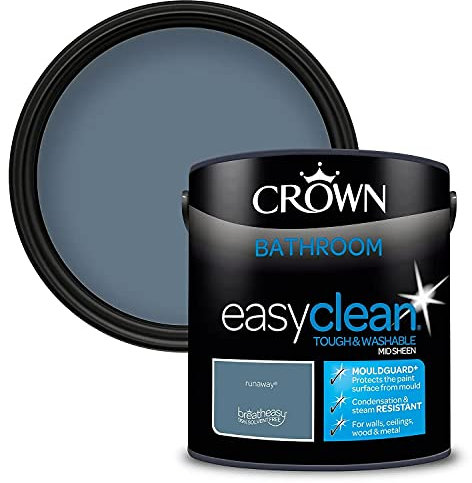 2.5L CROWN Easyclean Bathroom MID-SHEEN Emulsion Multi Surface Paint With MOULDGUARD+ That can be Used on Walls, Ceilings, Wood and Metal. Stain & Scrub Resistant Formula – Runaway