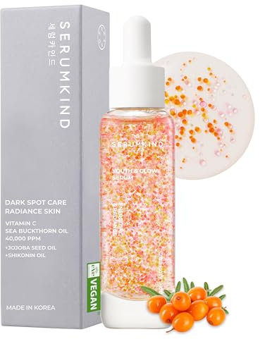 SERUMKIND Siero alla vitamina C per la cura della pelle del viso coreano, schiarente per macchie scure, perfezionamento dei pori, correzione dello scolorimento, contiene olio di olivello spinoso