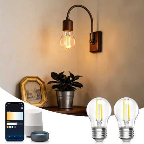 Aigostar Alexa Glühbirne E27, Smart LED Vintage Lampe, Smarte Glühbirne G45 Transparent Globe, 4.5W 470LM, Warmweiß Dimmbar 2700K -6500K, Kompatibel mit Alexa und Google Home, 2 Stücke