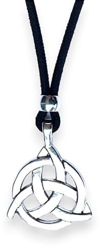 ASTER ALHELÍ - Collier Nœud Celtique Triangle de la Teinture pour Homme et Femme en Argent Antique ou Bronze - Pendentif Nœud en Daim et Zamak - Chaine Homme Amulette Protectrice