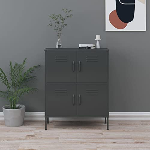 Aktenschränke Schrank Stahl Stahlblech Lagerschrank Aktenschrank Büroschrank Werkzeugschrank mit 4 Türen und 2 Höhenverstellbaren Regalfächern, Leichte Montage, 80x35x101,5 cm Anthrazit