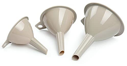Set of 3 Plastic Funnel for Narrow Necked Bottles - Kitchen Funnel for Liquid and Powder Transfer (Taupe - 6.5/8/9.5cm)