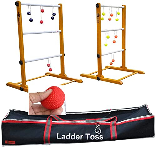 DOCTOR SPORT Leitergolf Doppel Spiel - 2X Wurfspiel Komplett Hartholz - 4 Sets Bolas Tragetasche - offiziell (Hartholz - Soft Bolas)