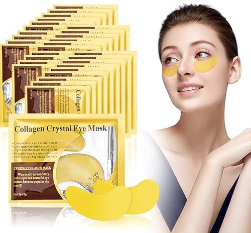 URAQT 24K Gold Under Eye Treatment Masks, 30 Pairs Natural Under Eye Gel Patches Collagen Eye Masks, Hydrating Under Eye Gel Pads for Under Eye Wrinkles, Remove Eye Bags, Dark Circles, Skincare