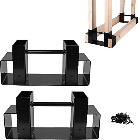 Holzstapelhilfe 2Er Set, DIY Holzunterstand Für Kanthölzer, Kaminholzregal Für Den Innen- Und Außenbereich, Verstellbar Auf Jede Beliebige Länge, Holzaufbewahrung, Schwarz, 33,5X9,4X15,2Cm