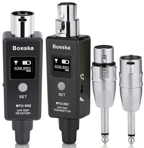 XLR Drahtloses Mikrofon Sender Empfänger System UHF Kabelloses Mikrofon Adapter System für dynamisches Mikrofon, Gitarre, Audio Mixer, PA System, 30.5 Meter Reichwei