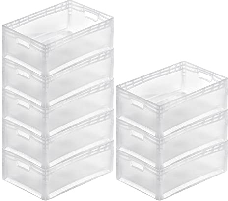 PROREGAL SuperSparSet 8x Transparenter Eurobehälter LightLine mit offenem Griff | HxBxT22x40x60cm | 46 Liter | Eurobox, Transportbox, Transportbehälter, Stapelbehälter