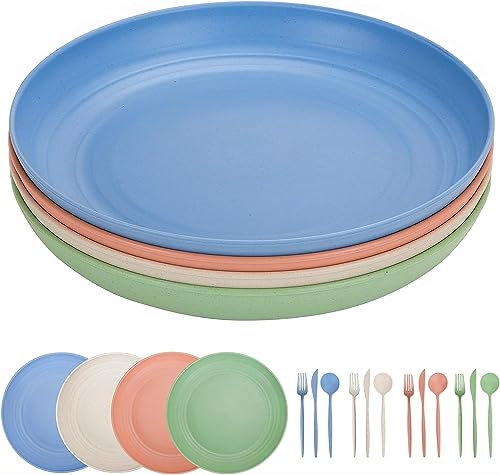 CSYY Lot de 4 grandes assiettes de camping de 25,4 cm, en plastique incassable, assiettes profondes, réutilisables pour salade, pâtes, fête, maison