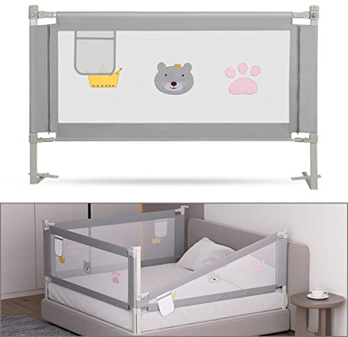 Tubiaz Bettgitter 200cm, Höhenverstellbar 70-98 cm Babybettgitter für Kleinkinder, Rausfallschutz Bett für Kinder, Kinderbettgitter mit luftiges Netz, Bed Rail stabile Bauweise, Grau