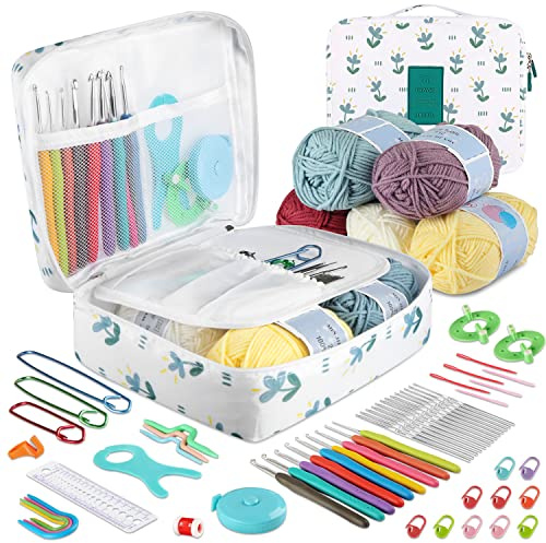 OWill 61PCS Crochet Hooks Set, Crochet Kits for Beginners Adults,Crochet Hook with Storage Bag and Accessories,Ergonomic Crochet Hooks for Arthritic Hands