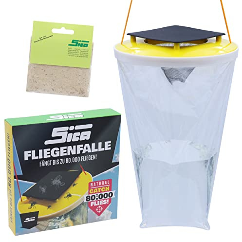 Sica Fliegenfalle 3 Liter - Mehrweg Fliegenfänger zur Fliegenbekämpfung - Fliegenfangsystem für den Außenbereich- Fliegenabwehr für draußen - Fliegen Falle für Haus und Garten