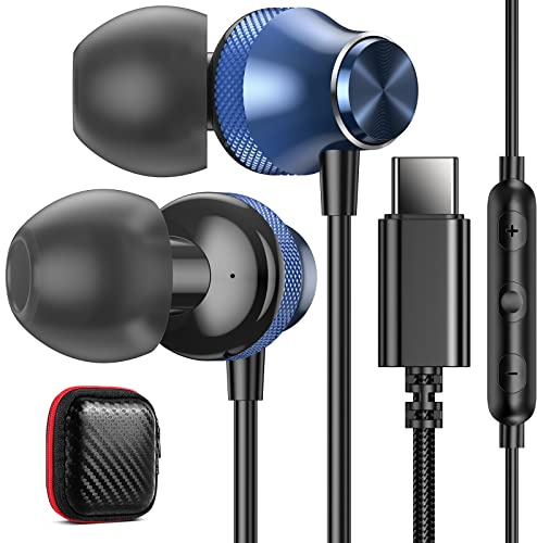Écouteurs USB C pour Samsung S26 Ultra A57 A37 A56 A36 A17 A16 Pixel 10a 9a | Écouteurs Intra Auriculaires USB Type C en Tressé Oreillettes Filaires Anti-Bruit Casque avec Micro pour iPhone 17e 16e 17