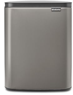 Brabantia - Bo Abfalleimer 12L - Abfalleimer, stilvoll & praktisch - Leicht öffnender, sanft schließender Deckel - Hygienisch, platzsparend - Transportgriff - Bad, Heimbüro, Schlafzimmer - Platin