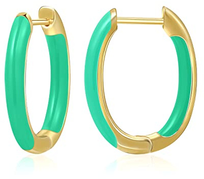 MESOVOR Boucles d'oreilles créoles couleur émail plaqué or 18 carats, petites boucles d'oreilles en forme de U cadeaux pour femmes filles (Avocat Vert)