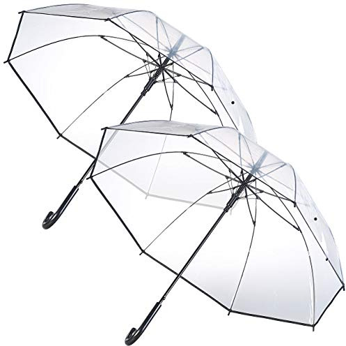 Carlo Milano Regenschirm durchsichtig: 2er-Set transparente Stock-Regenschirme, Versandrückläufer (Regenschirm Hochzeit, Kuppel transparent, wasserdicht)